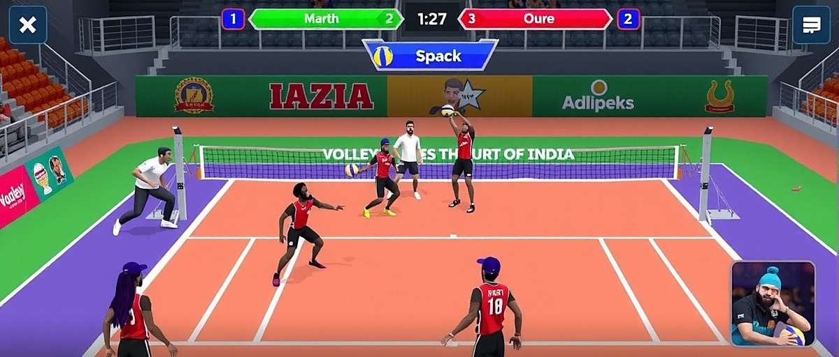 Volley Heroes India Gameplay Volley Heroes India gameplay screenshot showing a volleyball match in progress